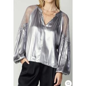 Women’s Metallic Elegant New years Top Blouse Current Air Lace Silver Small *Rd